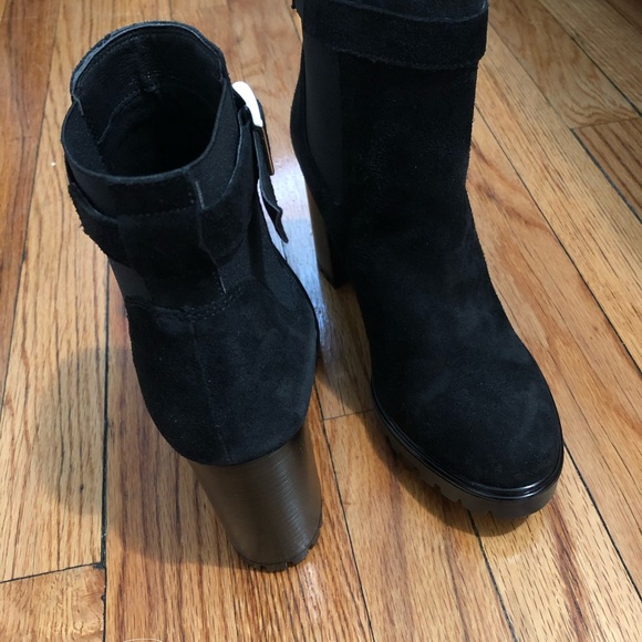 Barneys New York Suede Stacked Heeled Bootie - Picture 3 of 6